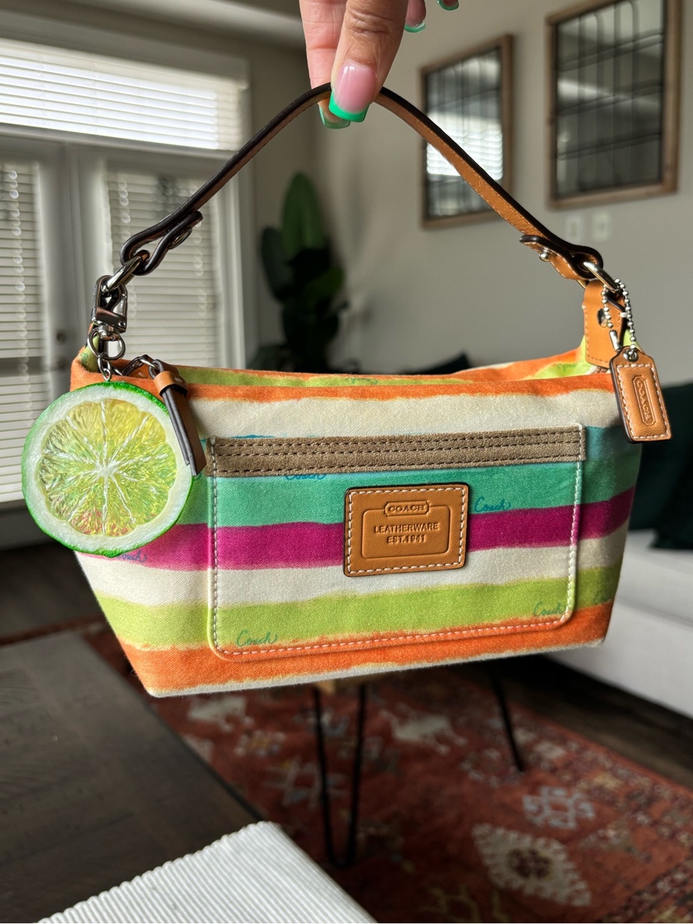 🍋‍🟩🧡💕Y2K COACH Striped Canvas Mini Pouchette🧡💕🍋‍🟩